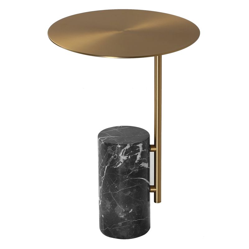 Mid-Century 17.3-inch Steel Round Top Side Table Marble Pedestal End Table