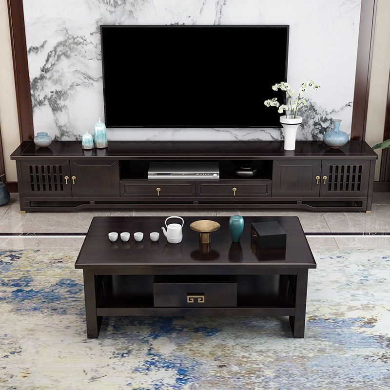 Traditional TV Media Stand Open Shelving Rubberwood TV Stand Console with Drawers Clearhalo 'furn' 'furn_tv_stands_entertainment_centers' 'Furniture' 'Living Room Furniture' 'TV Stands & Entertainment Centers' 'TV Stands & Media Storage Furniture' 'tv_stands_entertainment_centers' 1200x1200_8b93a3e7-26a8-4cf2-9751-4a6b483c6f56