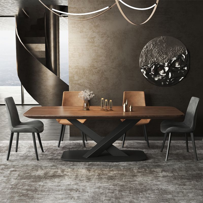 Table à manger industrielle avec plateau en bois marron, Table à manger rectangulaire pour cuisine