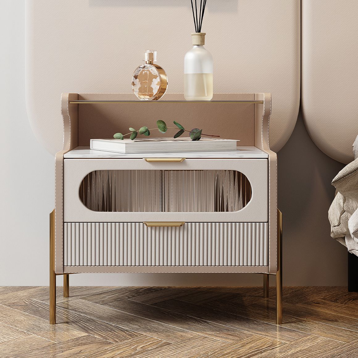 Nightand en faux cuir contemporain 21,65 "Tall 2 - Tiroir de nuit