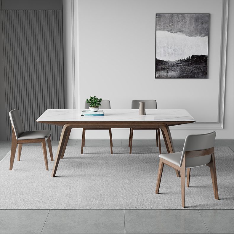 Mesa de comedor rectangular industrial Mesa de piedra sinterizada con patas de madera