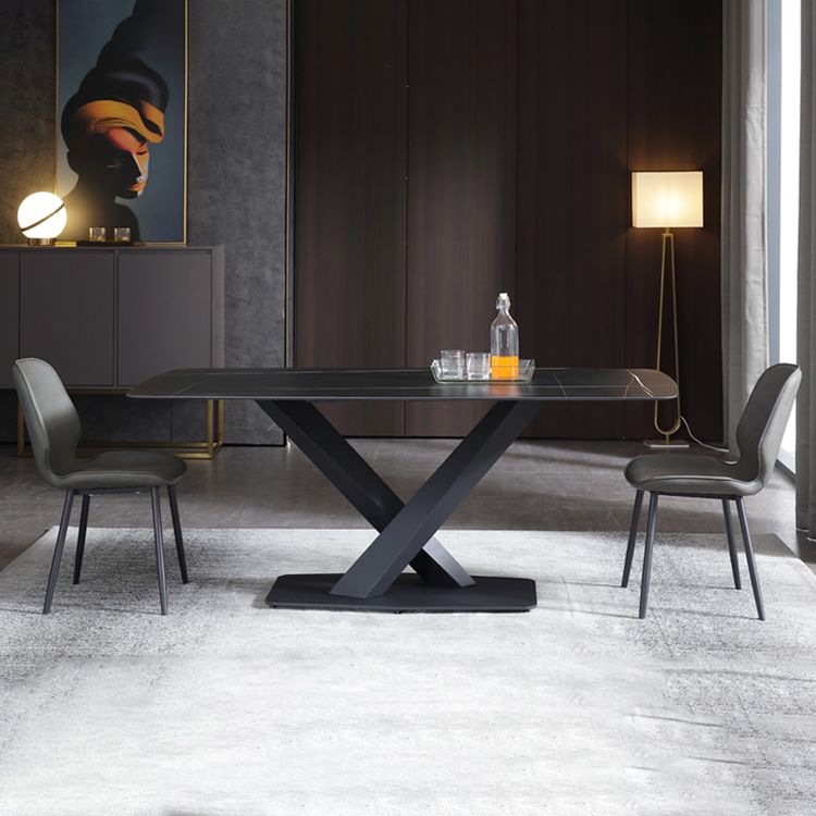 Juego de comedor moderno de piedra sinterizada de 1/3/4/5 piezas con mesa rectangular y sillas laterales