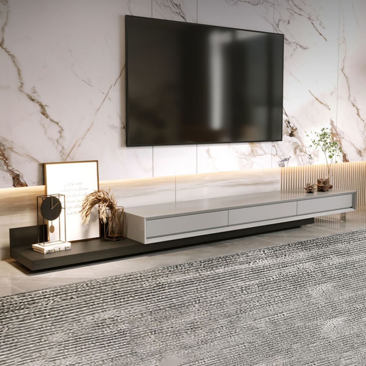 3 - Drawers TV Media Console, 63 "/ 79" Console TV moderne avec stockage coulissant