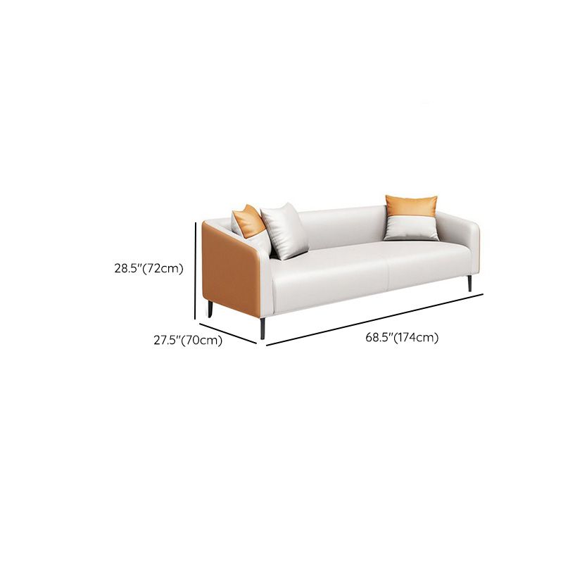 現代オレンジソファフェイクレザータキシードアームソファとアパート用の枕