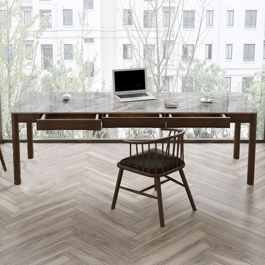 Bureau d'écriture de style industriel Bureau de tâche de forme rectangulaire en brun pour le bureau