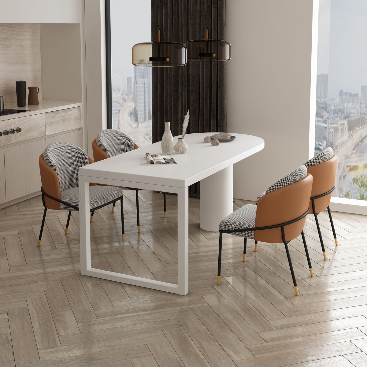 Modern Style Dining Table White Home Use Dining Table with Double Pedestal Base Clearhalo ' dining_table' 'Dining Tables & Seating' 'Dining Tables' 'furn' 'furn_dining_table' 'Furniture' 'furniture_dining_table' 'Kitchen & Dining Furniture' 'kitchen&dining_furn' 'kitchen' 'kitchen_dining_table' 1200x1200_8ba5a400-0192-4d32-bd7a-b1500d7f6455