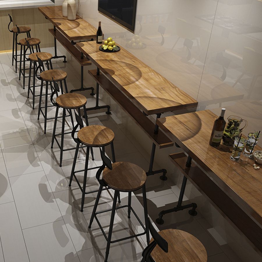 Brown Modern Style Bar Table Pine Wood and Metal Coffee Shop Bar Table Clearhalo 'Bar Furniture' 'Bar Tables' 'bar_tables' 'furn' 'furn_bar_tables' 'Furniture' 'furniture_bar_tables' 'Kitchen & Dining Furniture' 1200x1200_8ba84b00-0f97-459c-8ae0-0c03884c6ff8