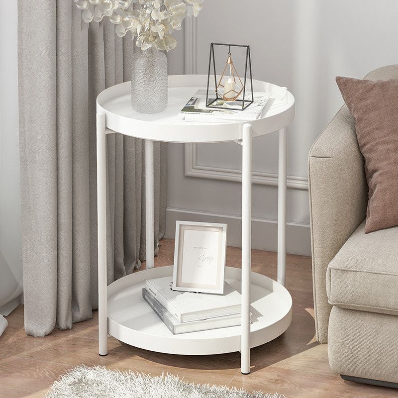 Mid-Century Metal X-base Side End Table Round Tray Top Side Table