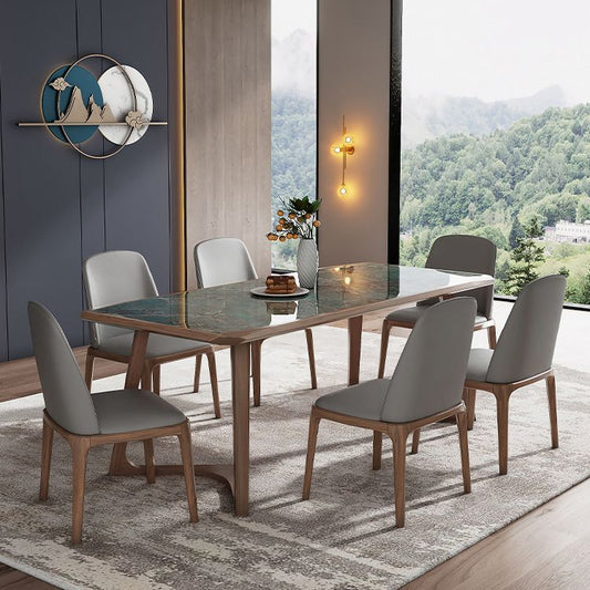 Designer Style Sintered Stone Dining Set Rectangle 1/4/5/7 Pieces Wooden Table with Chairs Clearhalo 'Dining Room Sets' 'Dining Tables & Seating' 'dining_room_set' 'furn' 'furn_dining_room_set' 'Furniture' 'furniture_dining_room_set' 'Kitchen & Dining Furniture' 1200x1200_8bac5374-5209-4a55-82d4-06061b471f6c