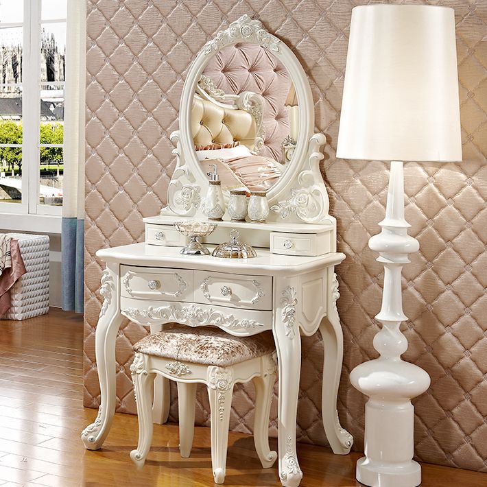 4 Drawers White/Blak/ /Golden MakeupTable Stool Set, 18.89" W x 63.77" H Clearhalo 'Bedroom Furniture' 'furn' 'furn_makeup_vanities' 'Furniture' 'Makeup Vanities' 'makeup_vanities' 1200x1200_8bafcd30-e210-4119-b4f0-b9d30eed85fe