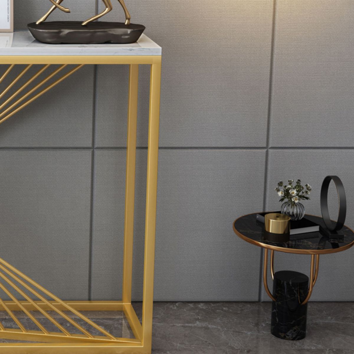 Glam Marble Console Table 12" W White Rectangle Sofa Table for Hall Clearhalo 'Console Tables' 'console_tables' 'Entry & Mudroom Furniture' 'furn' 'furn_console_tables' 'Furniture' 1200x1200_8bb302d4-3837-487a-b577-95a2ff347c4e