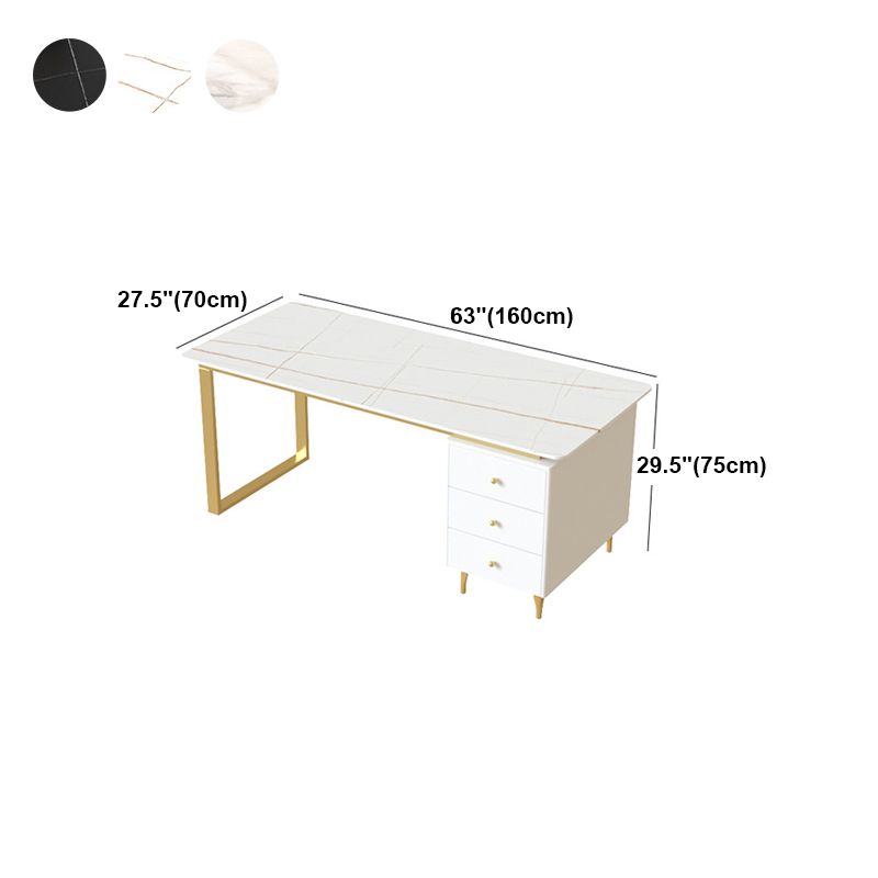 Metal Base Writing Desk Glam Style Office Desk with 3-drawer Clearhalo 'Furniture' 'furniture_office_desk' 'Office Desks' 'Office Furniture' 'office_desk' 1200x1200_8bb4d1ee-afb9-4713-a15c-fdf6caebb576
