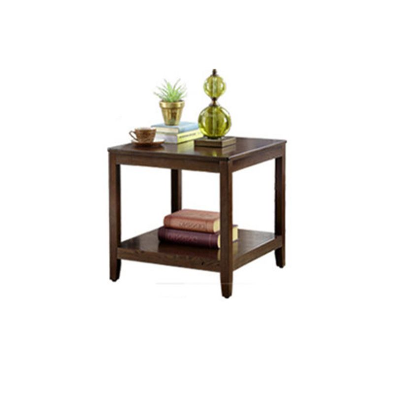 Modernistisches massives Holz 4 Beine quadratische Doppelstufe Akzent -Beistelltisch