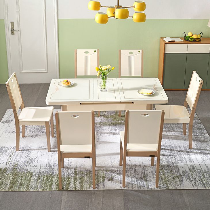 5/7 pezzi in vetro temperato Top 4 gambe in legno Set da pranzo per casa