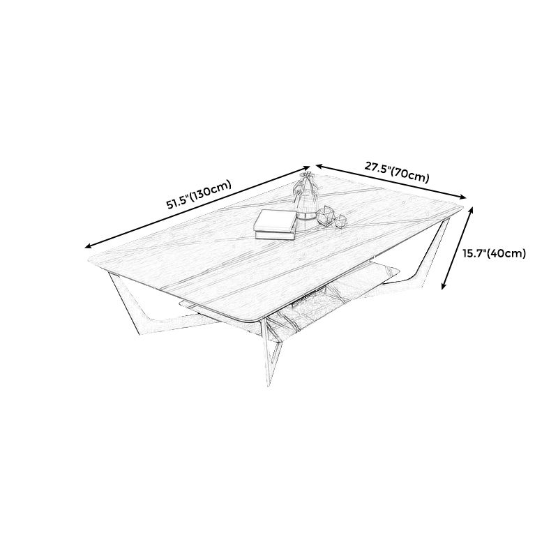 Modern Slate Cross Legs Coffee Table with Shelf Rectangular Cocktail Table in Black