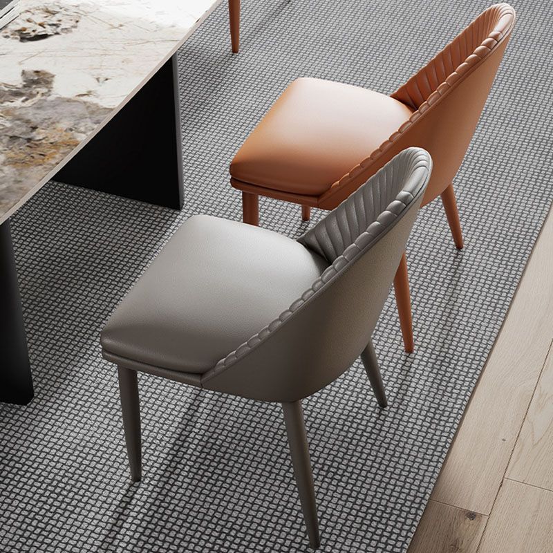 Minimalist Armless Solid Back Chair for Kitchen Leather Dining Chair