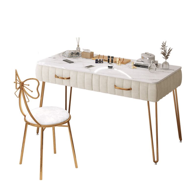 Metal Dressing Table with 2 Storage Drawers Stone Top Make-up Vanity