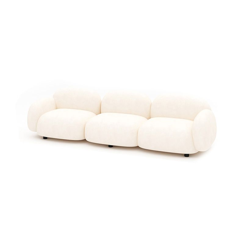 Modern Rolled Arm Sofa White Velvet Sofa for Living Room, Apartment