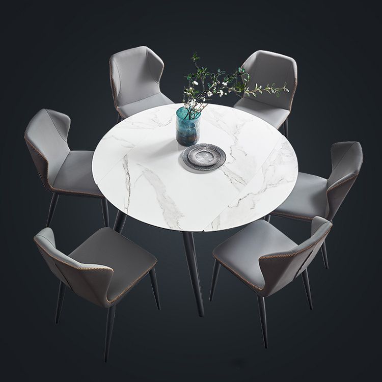 Sintered Stone Extendable Round Dining Table Modern Adjustable Table with Metal 4 Legs Clearhalo ' dining_table' 'Dining Tables & Seating' 'Dining Tables' 'furn' 'furn_dining_table' 'Furniture' 'furniture_dining_table' 'Kitchen & Dining Furniture' 'kitchen&dining_furn' 'kitchen' 'kitchen_dining_table' 1200x1200_8bbf4591-336d-466b-a7db-187bb9a653a0