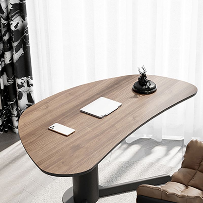 Irregular Shaped Wood Office Desk Brown Writing Desk for Home