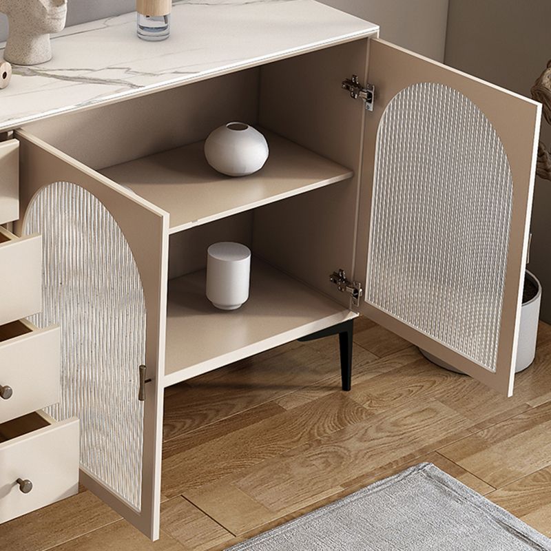 Scheda laterale di pietra per tavolino a buffet contemporanei con armadi e cassetti