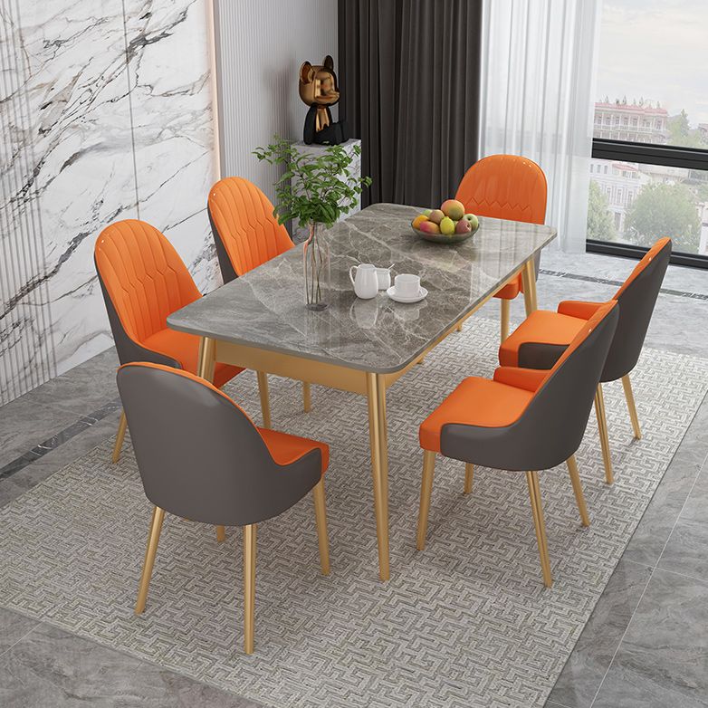 Luxe gesinterde stenen eettafel rechthoek grijze boventafel met metalen 4 poten