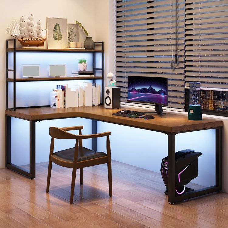 Descrito industrial de la oficina L-shape escritorio de escritura de madera sólida con patas de metal