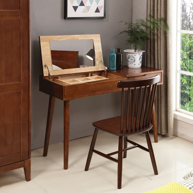 Scandinavian Rubberwood Vanity Flip Single Mirror Jewelry Vanity Desk Clearhalo 'Bedroom Furniture' 'furn' 'furn_makeup_vanities' 'Furniture' 'Makeup Vanities' 'makeup_vanities' 1200x1200_8bcdfa50-43ad-46e9-916d-09cff2f20ece