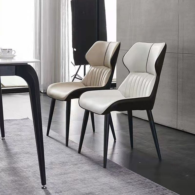 Contemporary Wingback Dining Chair PU Leather Armless Chair with Metal Legs Clearhalo 'Dining Chairs' 'Dining Tables & Seating' 'dining_chair' 'furn' 'furn_dining_chair' 'Furniture' 'Kitchen & Dining Furniture' 1200x1200_8bd4d254-c245-41bb-b0c5-e4c69804e1dd