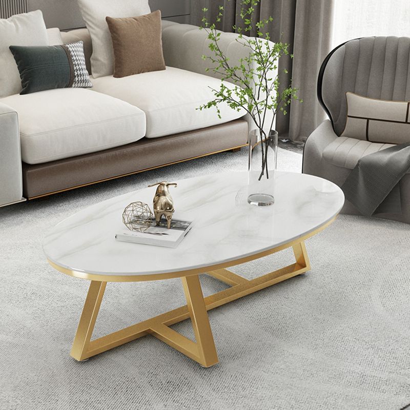 Glam Cross Legs Coffee Table Slate Oval Coffee Cocktail Table