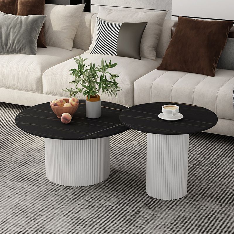 Round White Slate Coffee Table Pedestal 2 Nesting Coffee Table Set Clearhalo 'Coffee & Accent Tables' 'Coffee Tables' 'coffee_tables' 'furn' 'furn_coffee_tables' 'Furniture' 'furniture_coffee_tables' 'Living Room Furniture' 1200x1200_8bd7b7a8-3304-456c-90b3-cfaa5d11a475