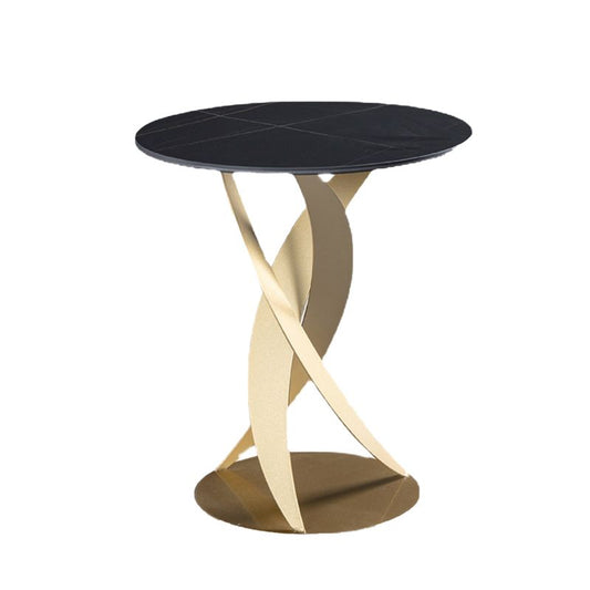Modern Round Slate Top Side Table 22.4" Tall Metal Abstract End Table