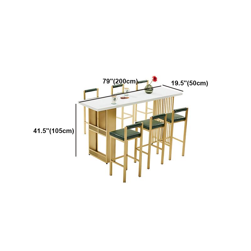 Glam Wood Bar Table with Rectangle Table Top Gold Double Pedestal Table - 42" H Clearhalo 'Bar Furniture' 'Bar Tables' 'bar_tables' 'furn' 'furn_bar_tables' 'Furniture' 'furniture_bar_tables' 'Kitchen & Dining Furniture' 1200x1200_8bdd2c67-4656-48c4-a2de-181269af2361