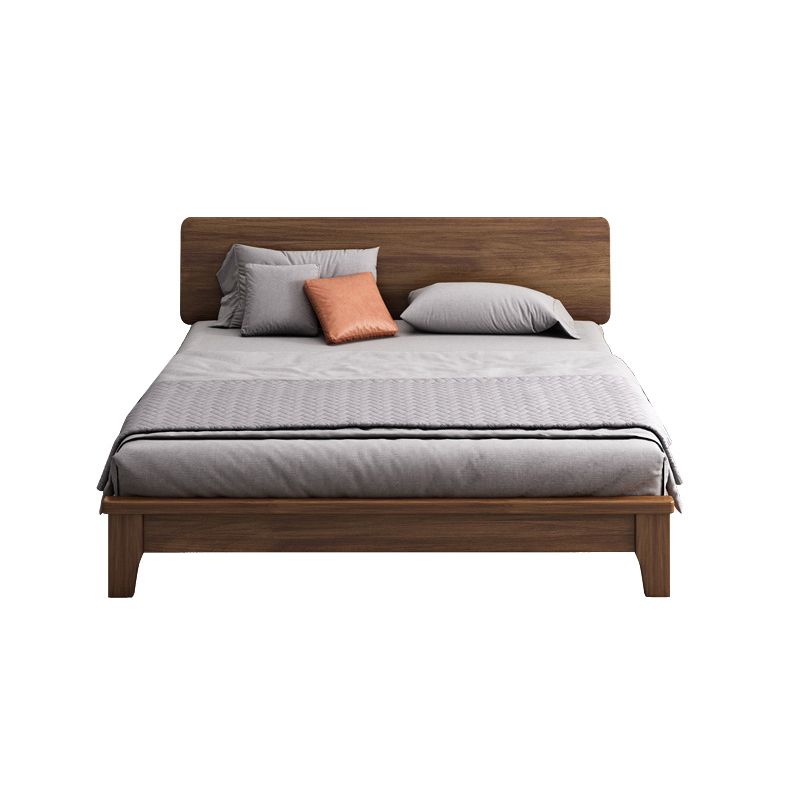 Mid-Century Modern Panel Bed with Brown Penal Headboard and Wooden Legs
