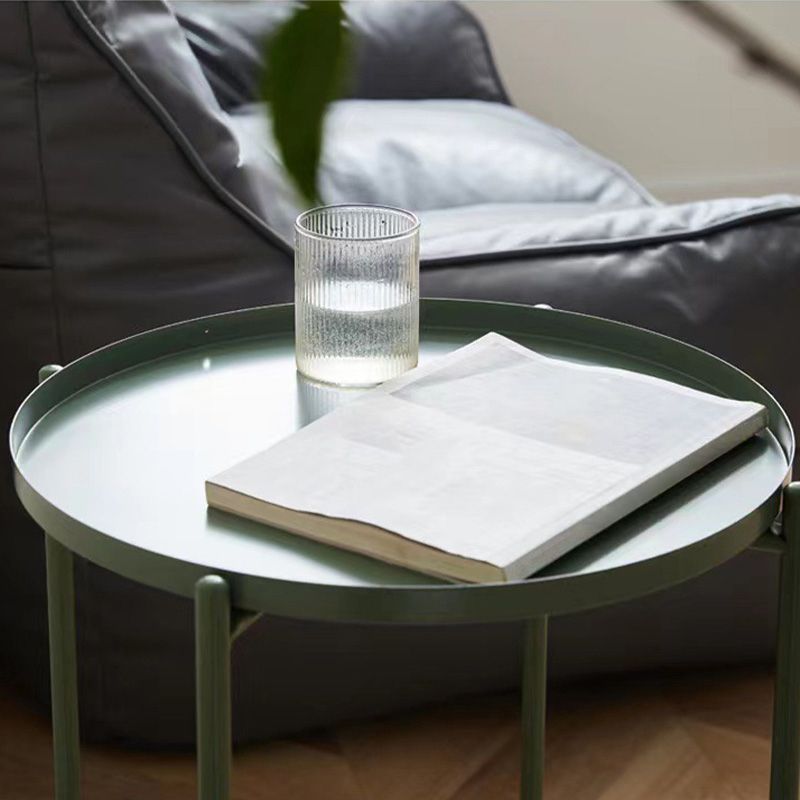 Mid-Century Cross Legs End Side Table Round Tray Top Corner Table