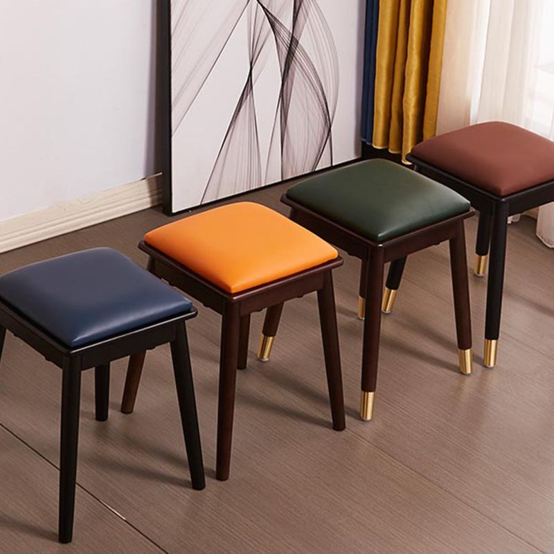 Glam Pouf Ottoman Faux Leather Upholstered Solid Wood Frame Square Ottoman