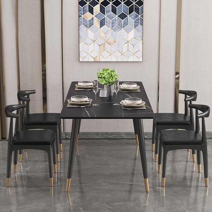 Modern Stone Top Dinette Set 1/2/4/5/7 Pieces Rectangle Dining Table Set in Black Clearhalo 'Dining Room Sets' 'Dining Tables & Seating' 'dining_room_set' 'furn' 'furn_dining_room_set' 'Furniture' 'Kitchen & Dining Furniture' 1200x1200_8be7ef9b-7cc3-4f3b-aff1-da06d44b7045