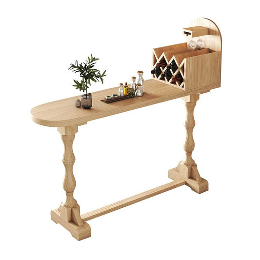 Trestle Base Bar Table Contemporary Solid Wood Bar Dining Table with Wine Rack