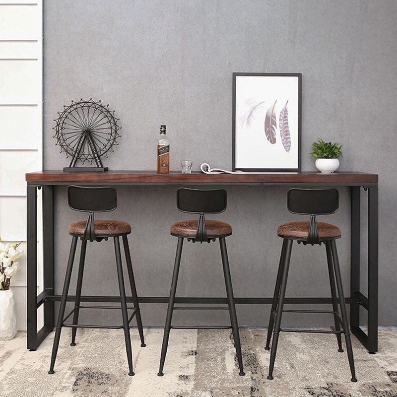 Industrial Trestle Wood Bar Wine Table Rectangle Bar Height Cocktail Table in Brown Clearhalo 'Bar Furniture' 'Bar Tables' 'bar_tables' 'furn' 'furn_bar_tables' 'Furniture' 'furniture_bar_tables' 'Kitchen & Dining Furniture' 1200x1200_8bf2deb3-1b9c-4aa2-a106-dd1b743a33bf