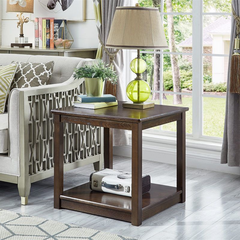 Rubberwood Double Tier End Table, Brown End Table with Storage Clearhalo 'Coffee & Accent Tables' 'End & Side Tables' 'end_side_table' 'end_side_tables' 'furn' 'furn_end_side_tables' 'Furniture' 'furniture_end_side_table' 'Living Room Furniture' 1200x1200_8bf2ee2b-db36-429c-ab70-dfeaddbaa90f