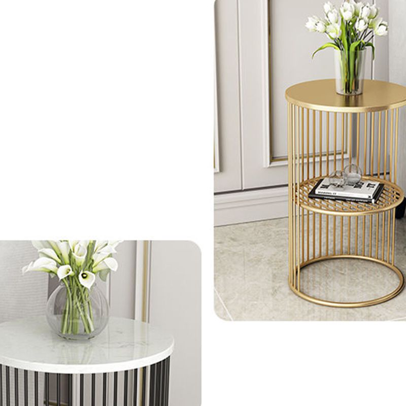 21.65" Tall Mid-century Side End Table Metal Frame Round Sofa Side Accent Table