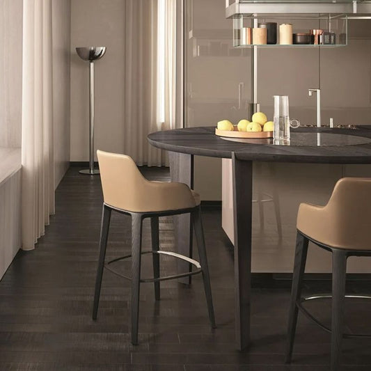 Faux Leather Upholstered Arm Bar Stool with Solid Wood Legs for Home