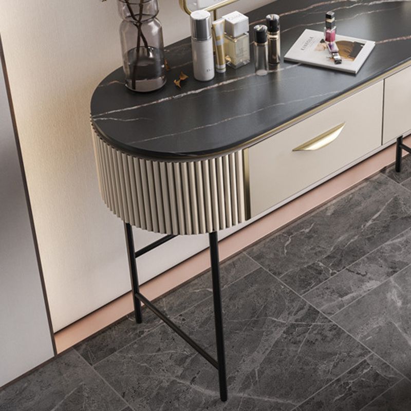 Set di vanità con 2 cassetti di stoccaggio da 17,71 "con specchio e sgabello imbottito