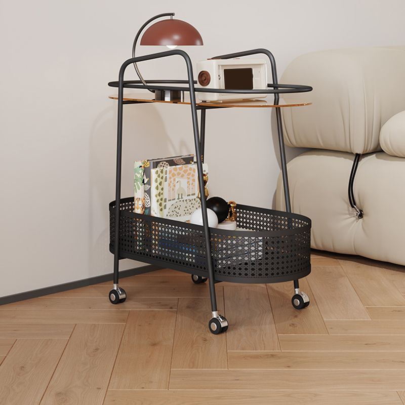 25.6" Wide Metal & Glass Side Table Elliptical Sofa Side Accent Table with Casters Clearhalo 'Coffee & Accent Tables' 'End & Side Tables' 'end_side_tables' 'furn' 'furn_end_side_tables' 'Furniture' 'Living Room Furniture' 1200x1200_8bff7b50-ceae-4a2c-a378-b20f01bea4e1