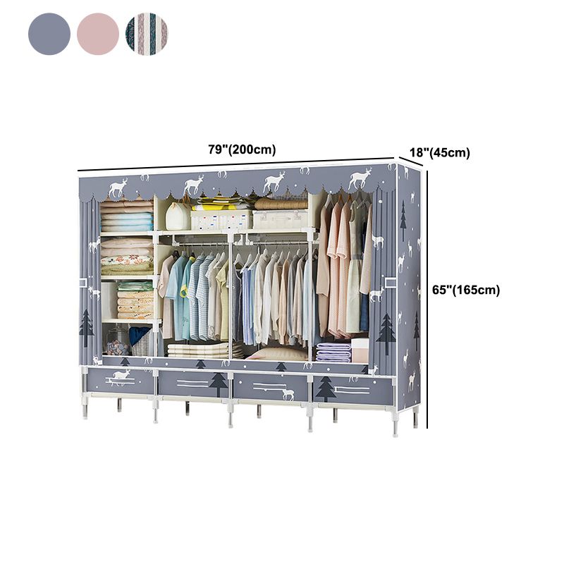 Steel Frame Wardrobe Cabinet Modern Style Wardrobe Armoire with Drawer Clearhalo 'Armoires & Wardrobes' 'armoires_wardrobes' 'Bedroom Furniture' 'furn' 'furn_armoires_wardrobes' 'Furniture' 1200x1200_8c0268bb-22b6-4294-9caa-32a3bc692e26