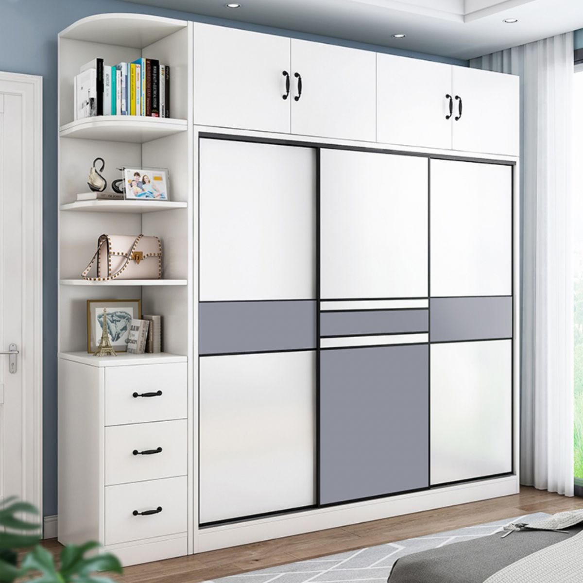 Freestanding Wood Frame Wardrobe Armoire Sliding Soft Close Doors Wardrobe Clearhalo 'Armoires & Wardrobes' 'armoires_wardrobes' 'Bedroom Furniture' 'furn' 'furn_armoires_wardrobes' 'Furniture' 1200x1200_8c049b87-87d5-4205-b364-7f7ed99564c4