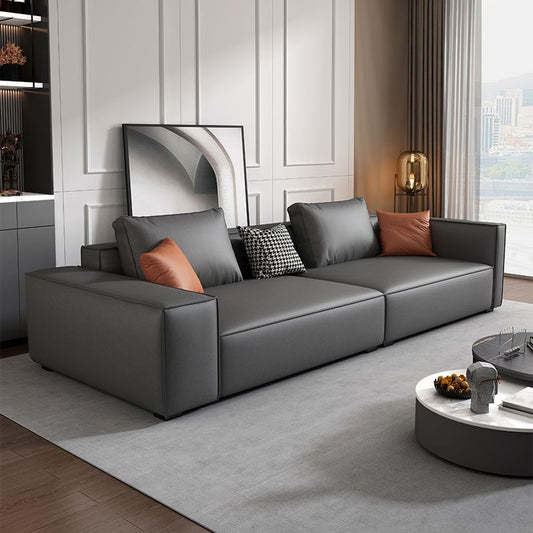 Scandinavian Grey Faux Leather Square Arm Sofa/Sectional with Wear-Resisting Clearhalo 'furn' 'furn_sectionals' 'Furniture' 'Living Room Furniture' 'Sectionals' 1200x1200_8c049eb6-9dfe-4e54-adc5-47dcc4892b4a
