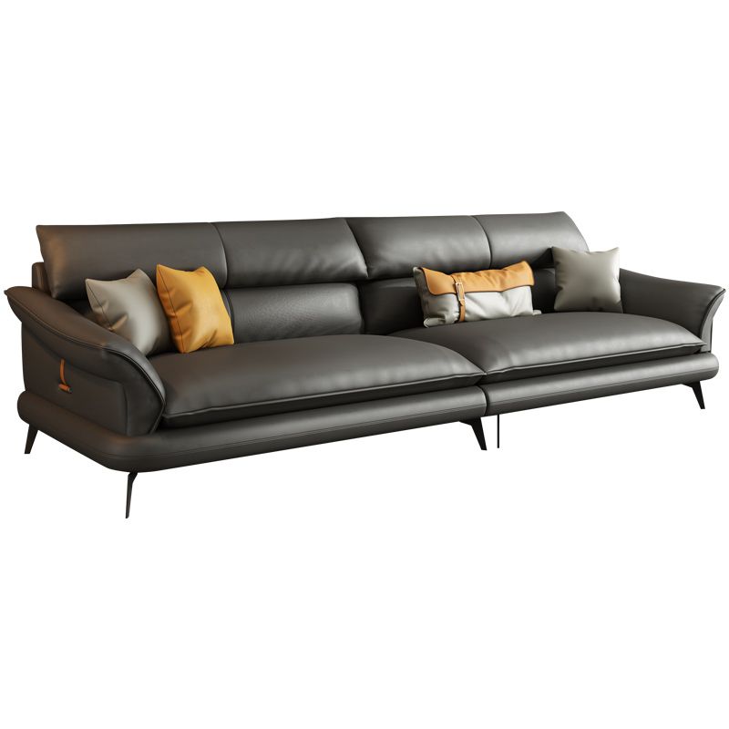 Glam Settee Genuine Leather Black Living Room Flared Arm Cushions Standard Sofa Clearhalo 'furn' 'furn_sofas' 'Furniture' 'Living Room Furniture' 'Sofa' 'sofas' 1200x1200_8c053757-d02c-411c-b23c-ccf65d080580