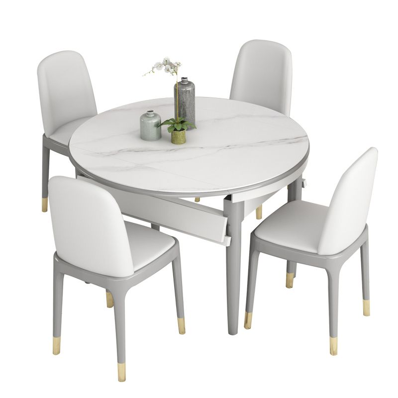 Slate and Wood Table Contemporary Retractable Round Dining Table Clearhalo 'Dining Tables & Seating' 'Dining Tables' 'dining_table' 'furn' 'furn_dining_table' 'Furniture' 'Kitchen & Dining Furniture' 1200x1200_8c06cfe1-0975-4c99-8602-df92d5b61ed4