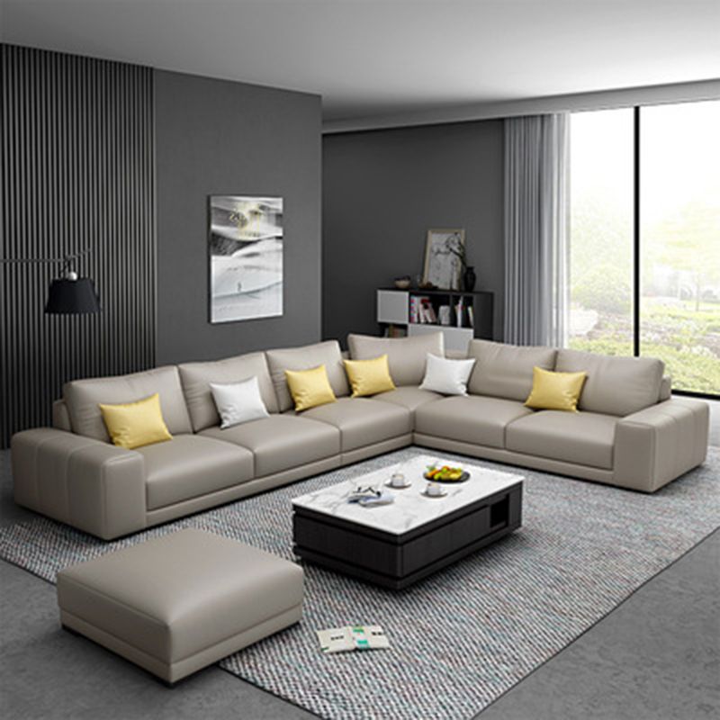 Contemporary Right Hand Facing Sectional Faux Leather Corner Sofa with Ottoman Clearhalo 'furn' 'furn_sectionals' 'Furniture' 'furniture_sectionals' 'Living Room Furniture' 'Sectionals' 1200x1200_8c0c362b-5d30-490d-b06a-53415a3d133a